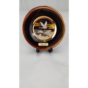 The Art of Chokin Flying Cranes Over Mountains 24k Gold Rim Japan 4" Plate
